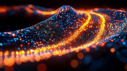 Futuristic Light Bridge Spanning Glowing Data River Connecting Business Hubs Corporate Innovation Concept