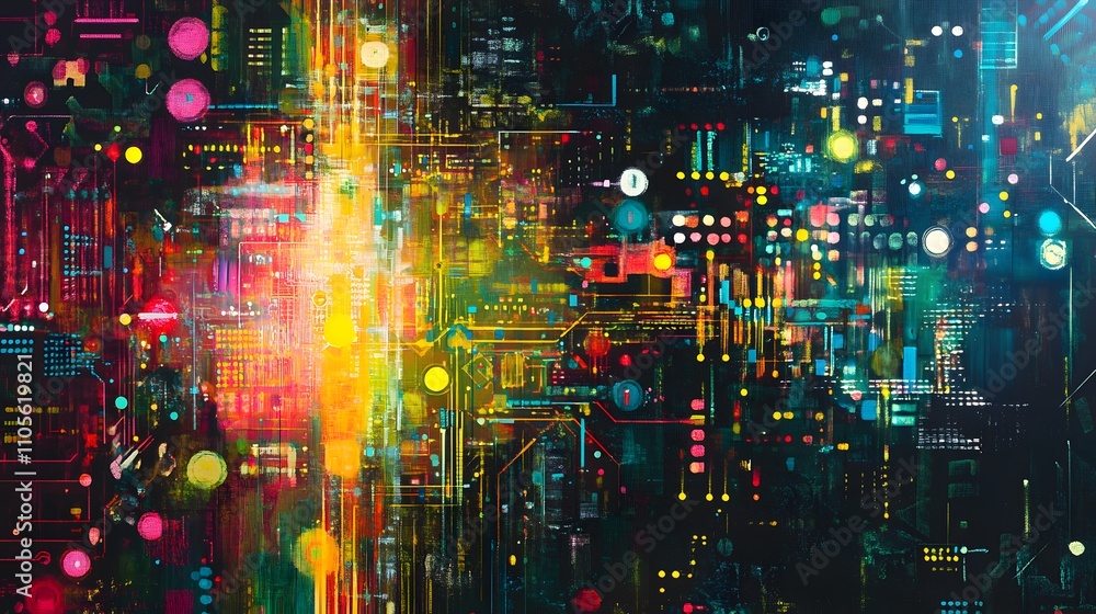 Poster abstract high tech environment with pulsating neon l ai generated illustration