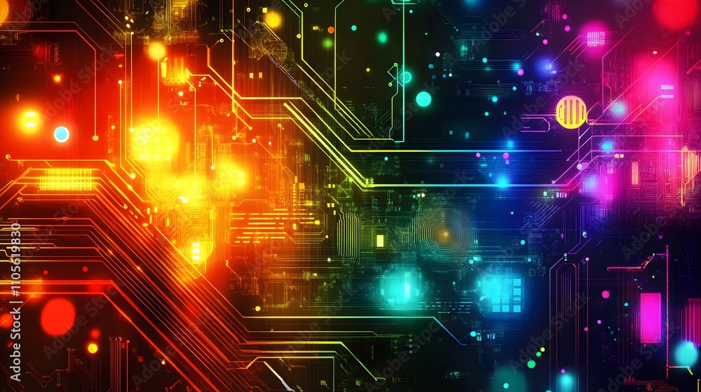 Aufkleber abstract high tech environment with pulsating neon l ai generated illustration