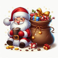 Illustration of Santa Claus bag with gifts white background