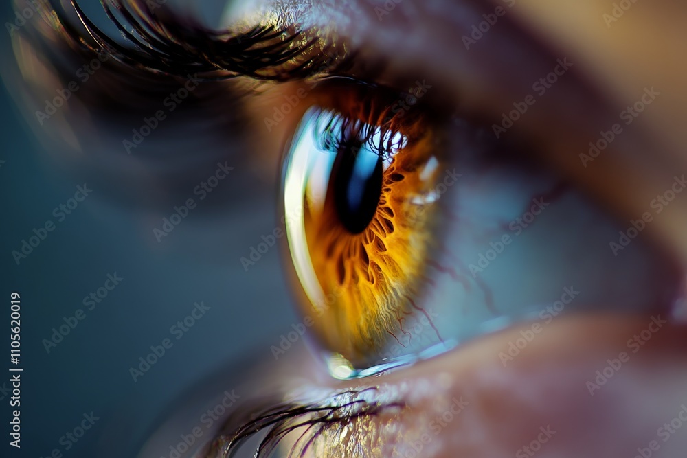 Aufkleber An intense close-up showcasing the intricate details of an eye, reflecting a myriad of emotions and capturing the viewer’s attention with its vivid colors and detail.
