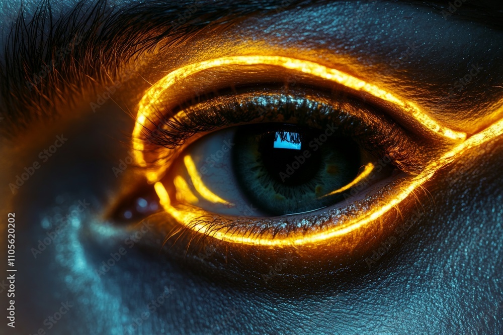 Aufkleber a digitally created eye surrounded by vibrant neon light patterns, blending elements of modern art a