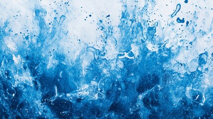 Obraz premium Abstract painting, vibrant blue and white splatter texture.