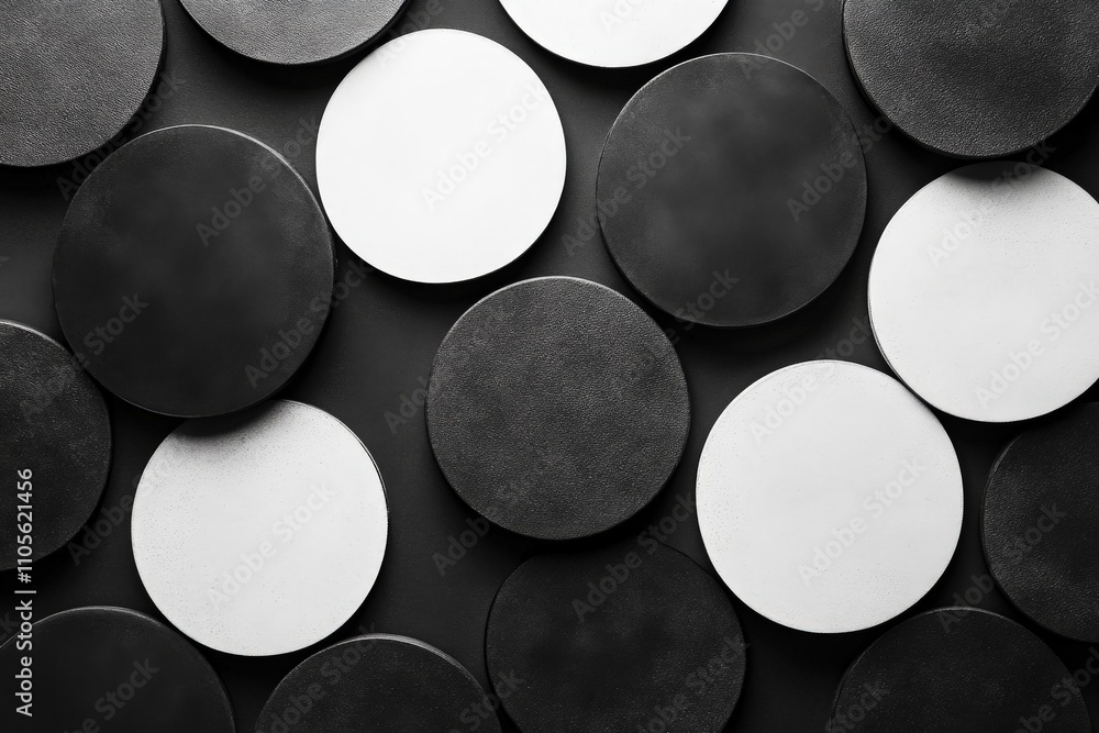 Fototapete an artistic black and white design featuring textured circular shapes, creating a contrast-driven co