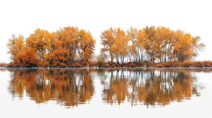 Obraz premium Golden autumn trees reflected in a still lake. AI generative. .