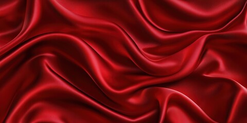 Fototapeta premium Close-up view of luxurious red silk satin. Smooth flowing fabric with elegant drape. Ideal for fashion design inspiration, textile textures, or luxury product advertisement.
