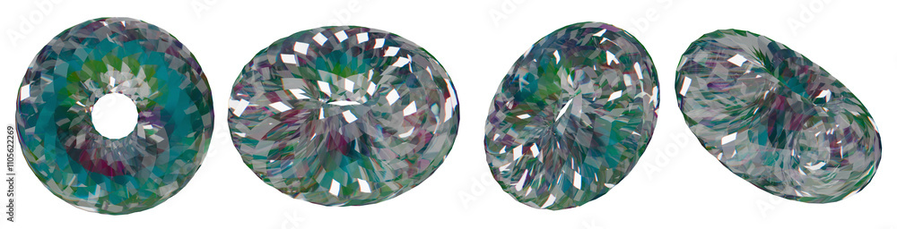 Aufkleber a series of glass tori with a colored diffuse effect on a transparent background. modern and abstrac