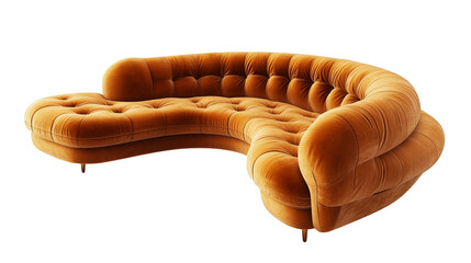 elegant curved sofa with rich velvet texture in warm orange tones isolated on transparent background