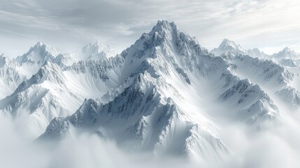 Obraz premium Snowy mountain peaks shrouded in mist. AI generative. .