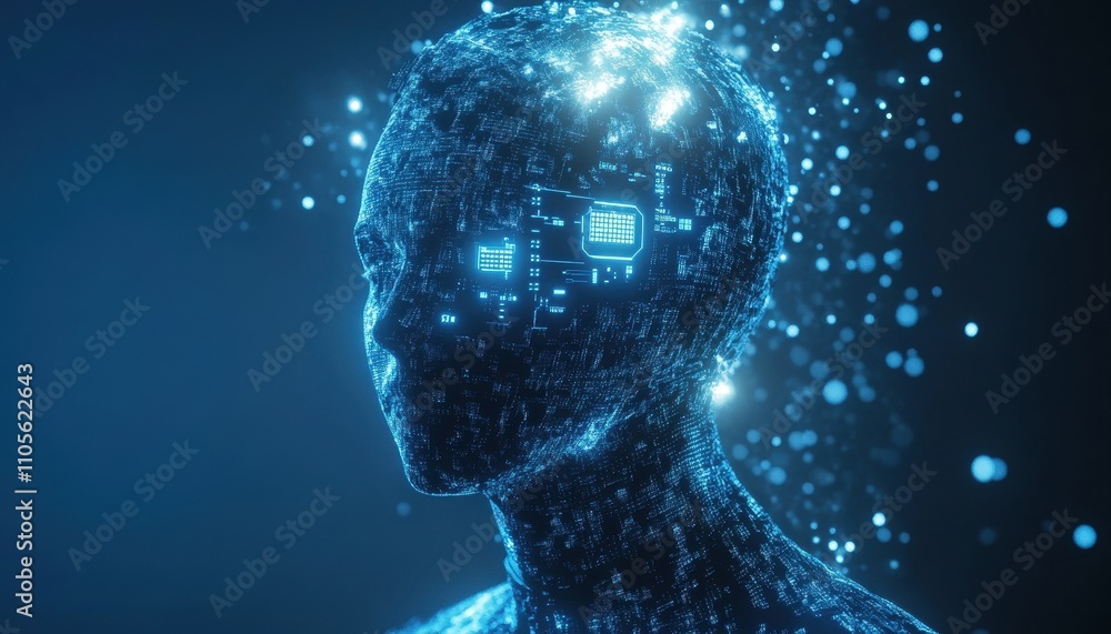 Poster Digital Head Composed Of Data And Code