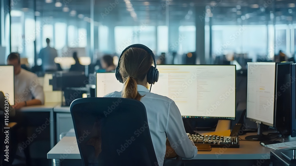 Poster call center operators working in a well organized en ai generated illustration