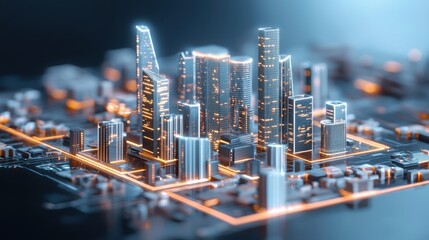 Futuristic financial hub city showcase featuring floating platforms urban landscape digital art high-tech environment aerial view innovative concepts
