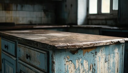 Weathered Blue Wooden Cabinet With Drawers