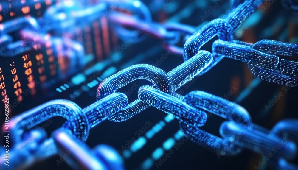 Poster Digital Chain Links Representing Data Security and Blockchain Technology