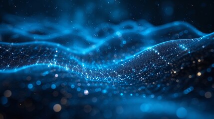 Blue, glowing, bokeh effect with soft, abstract waves. AI generative. .