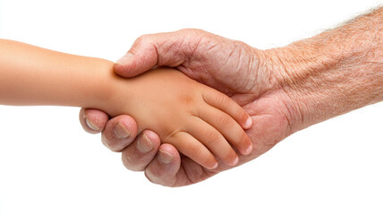 Old man hand clasping child hand in heartwarming gesture