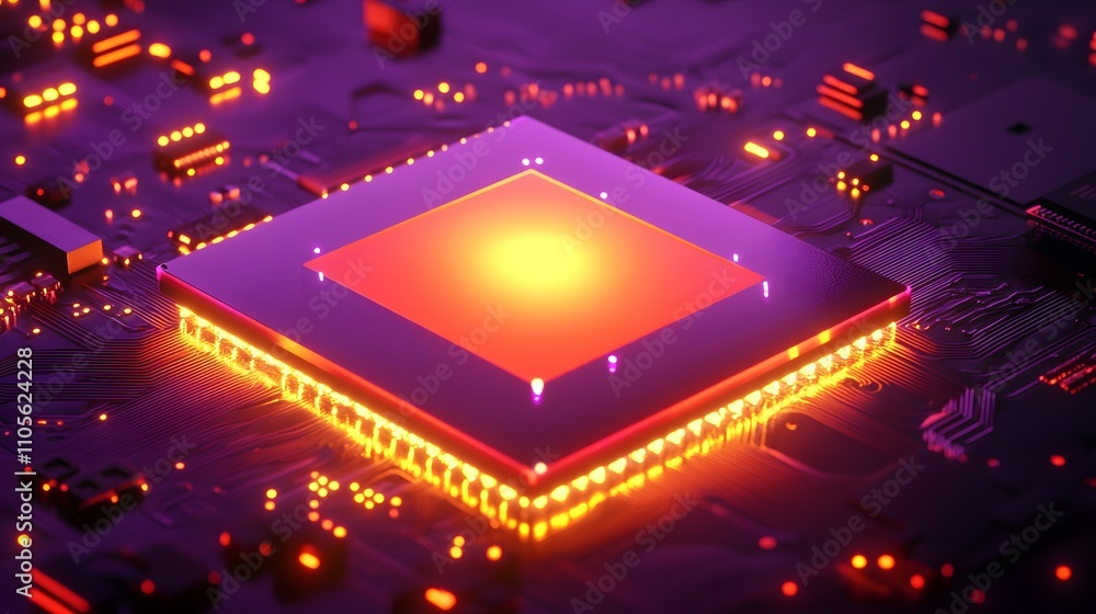 Poster clean and minimal circuit board with a single glowin ai generated illustration