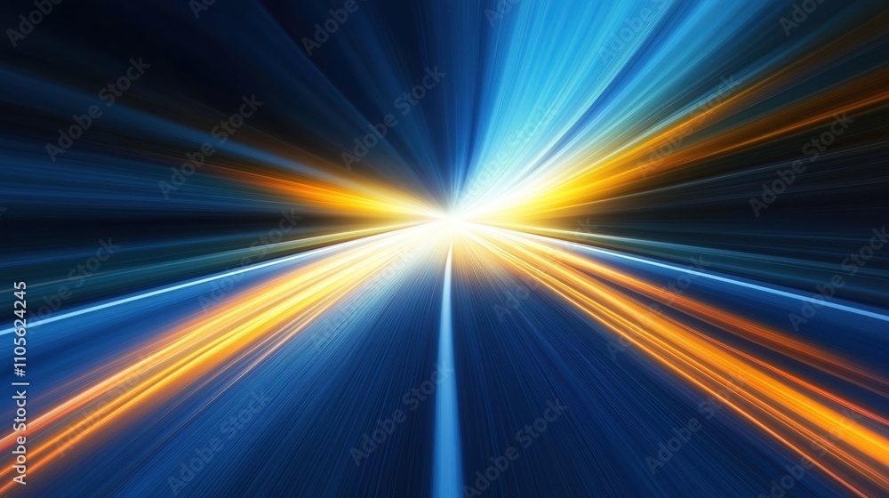 Poster abstract illustration shows fast speed motion on road. vivid colors, dynamic lines create tech conce