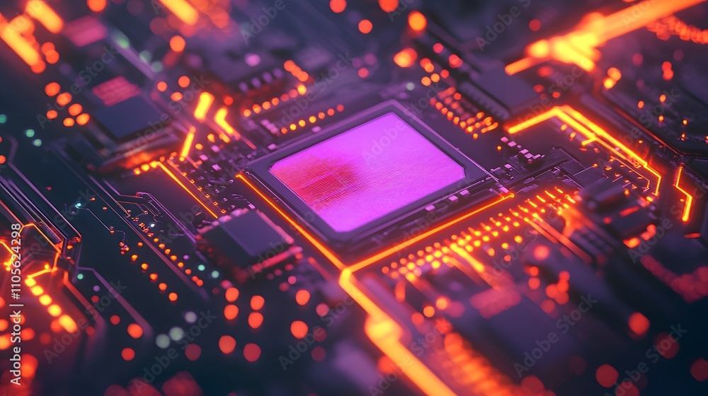 Poster close up of a glowing microchip embedded in a futuri ai generated illustration