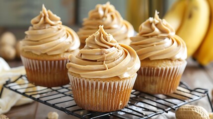 Brunch or snack idea bananas peanut butter cupcakes on a muffin rack