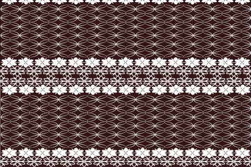 White seamless geometric lace pattern, brown mesh background. Vector illustration. Curtain. Fashion clothing.