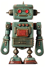 Vintage robot toy isolated on a white background simple AI Image