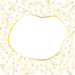 New Year and Christmas abstract frame for text in square. Golden contours of Christmas decoration on a white background. Template with space for text for a card, invitation, flyer, tag, design element