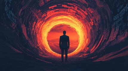 Investor analyzing financial trends financial district digital art vortex of data dramatic perspective insights into future investments