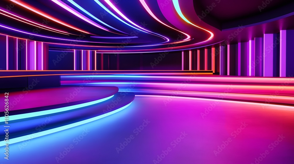 Poster cyber arena with layered steps illuminated by vibran ai generated illustration