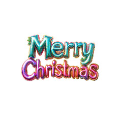 Merry Christmas! Iridescent Balloon Letters on White Background