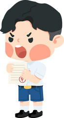  boy student angry because get bad grade from exam