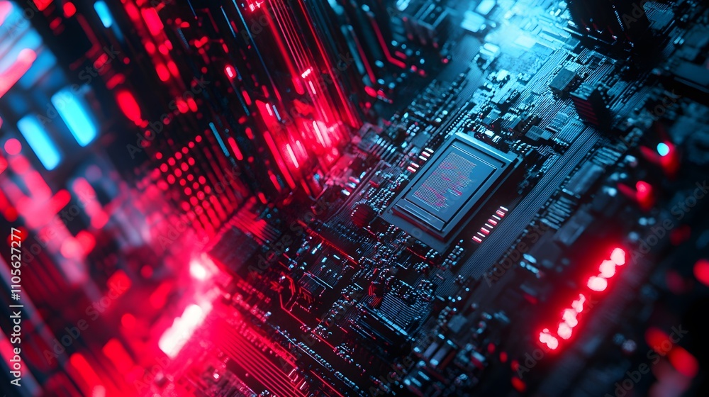 Poster cyberpunk themed microchip embedded in a detailed mo ai generated illustration