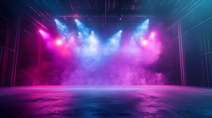 Dark industrial stage with a concrete floor illumina AI generated illustration