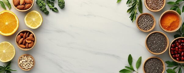 Aesthetic superfoods nutritional benefits in a clean kitchen