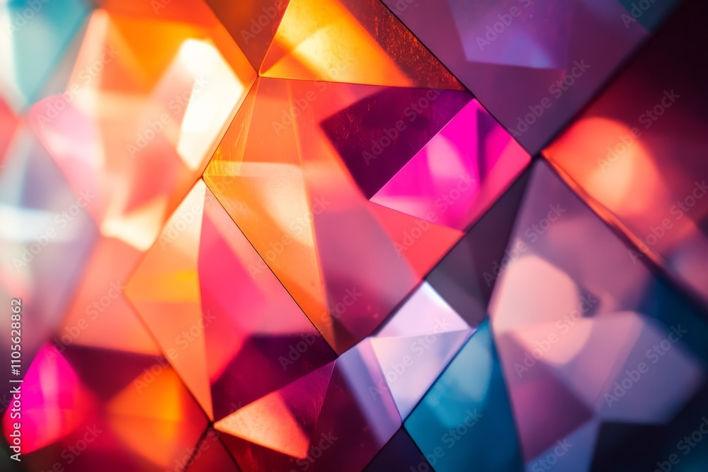 Poster A vibrant display of light refraction through a glass prism, creating a spectrum of colors with a glowing and dynamic effect that is both artistic and abstract.