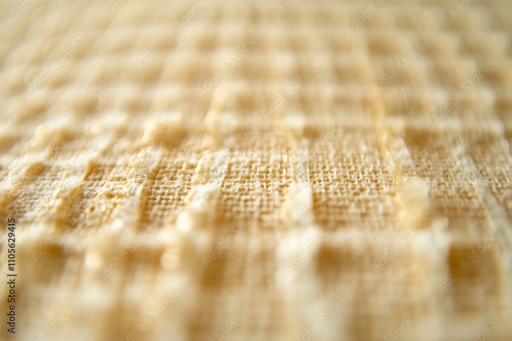 Poster This is a macro photograph focusing on the intricate woven texture of a beige fabric, highlighting the grid-like pattern in exquisite detail and softness.