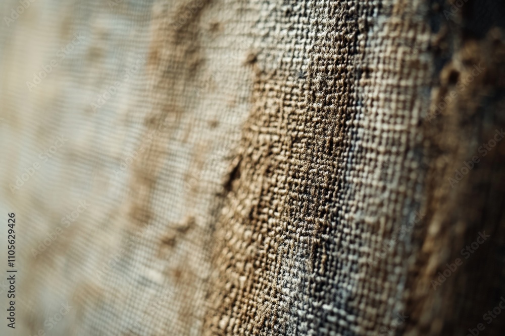 Poster a highly detailed close-up image of textured burlap shows its coarse, woven fibers, emphasizing text