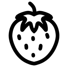 Black and White Vector Illustration of a Strawberry: A Detailed Outline Depicting the Seeds, Leaves, and Contours of the Fruit, Ideal for Use in Graphic Design, Digital Art, or Educational Resources