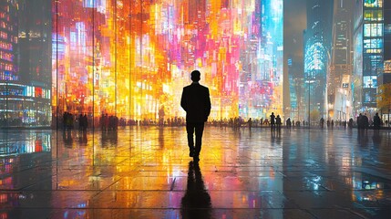 An immersive environment where AI algorithms optimize business strategies in real time Stock Photo with side copy space