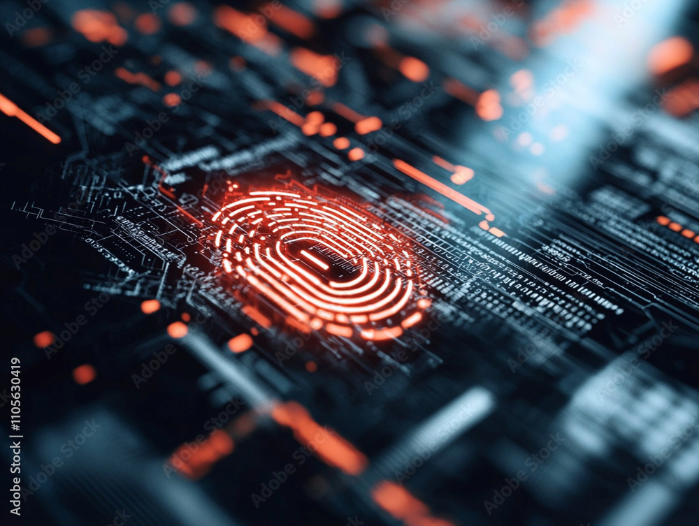 Poster ai generated security technology digital fingerprint analysis cybersecurity environment abstract vie