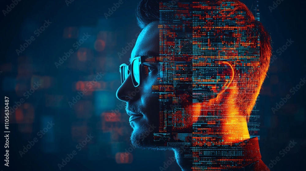 Poster A futuristic interface demonstrating real-time AI data processing for business growth Stock Photo with side copy space