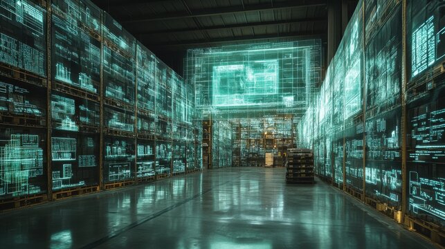 Modern warehouse showcasing advanced digital inventory management and organization techniques
