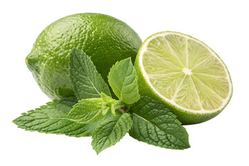 lime with mint leaves on transparent background