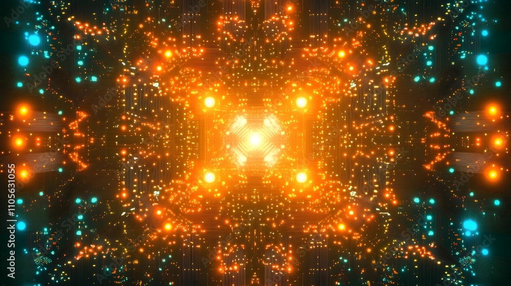 Poster abstract circuit network with glowing lights and ai generated illustration