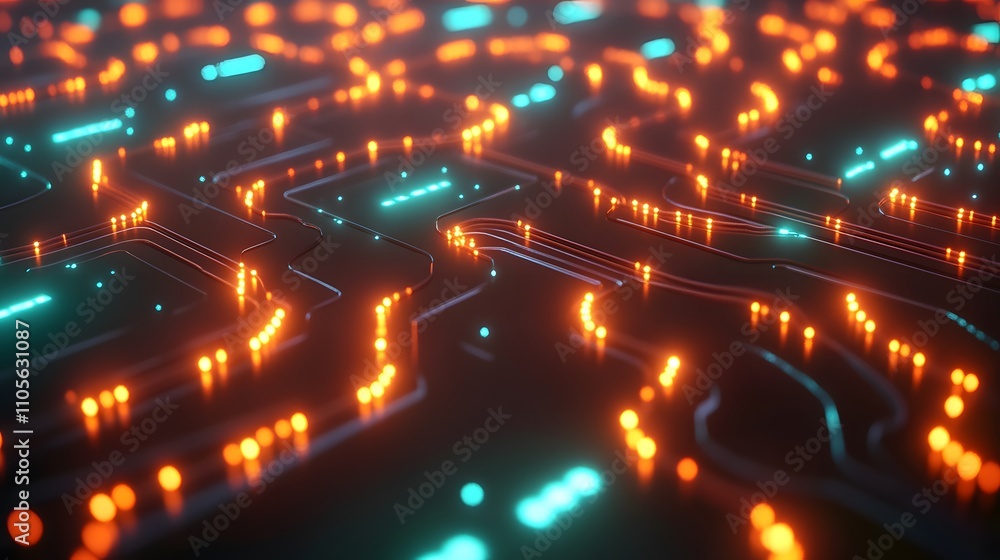 Poster abstract circuit network with glowing lights and ai generated illustration