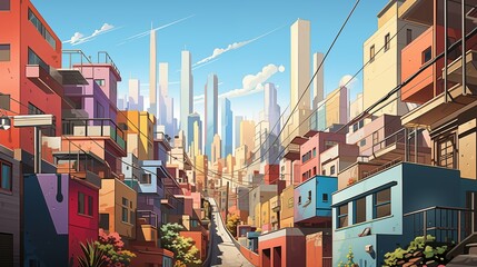 Naklejka premium Urban revitalization project futuristic city digital art colorful neighborhood wide angle community transformation