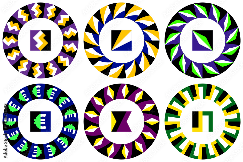 Poster dynamic circular borders with bold colors and optical illusion effects. ideal for digital design, cr