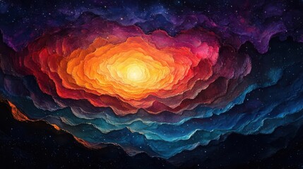 Cosmic luminous ripples with glowing vibrant hues, swirling gradients, and layered starry textures