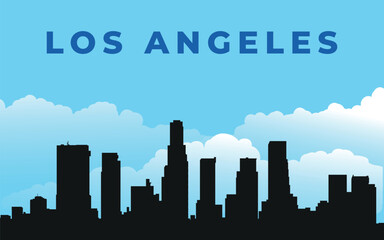 Fototapeta premium Los Angeles. Black silhouette of the city skyline. Vector on the background of blue sky with white clouds