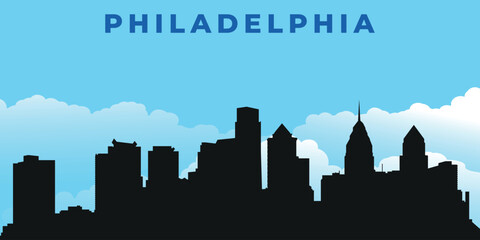 Fototapeta premium Philadelphia. Black silhouette of the city skyline. Vector on the background of blue sky with white clouds
